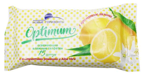 Изображение товара Салфетки влажные Optimum лимон Новые Горизонты 15шт Салфетки влажные Optimum лимон Новые Горизонты 15шт фотография